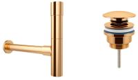 Набор 2 в 1 Сифон для раковины + донный клапан Wellsee Drainage System 182116003, золото