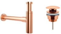 Набор 2 в 1 Сифон для раковины + донный клапан Wellsee Drainage System 182122003, розовое золото