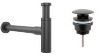 Набор 2 в 1 Сифон для раковины + донный клапан Wellsee Drainage System 182120003, матовый черный