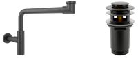 Набор 2 в 1 Сифон для раковины + донный клапан Wellsee Drainage System 182125001, матовый черный
