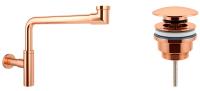 Набор 2 в 1 Сифон для раковин + донный клапан Wellsee Drainage System 182127003, розовое золото