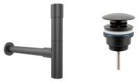 Набор 2 в 1 Сифон для раковины + донный клапан Wellsee Drainage System 182115003, матовый черный