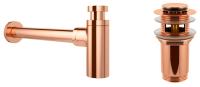 Набор 2 в 1 Сифон для раковины + донный клапан Wellsee Drainage System 182107001, розовое золото