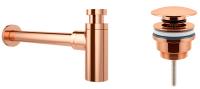 Набор 2 в 1 Сифон для раковины + донный клапан Wellsee Drainage System 182107003, розовое золото