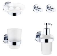 Набор аксессуаров для ванной комнаты 5 в 1 Wellsee Finishing Touch: дозатор для жидкого мыла, мыльница, крючок 2 шт, стакан для зубных щеток (хром) 182511002
