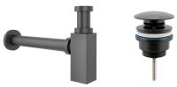 Набор 2 в 1 Сифон для раковины + донный клапан Wellsee Drainage System 182110003, матовый черный