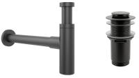 Набор 2 в 1 Сифон для раковины + донный клапан Wellsee Drainage System 182120002, матовый черный