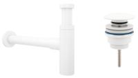 Набор 2 в 1 Сифон для раковины + донный клапан Wellsee Drainage System 182123003,  матовый белый