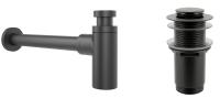 Набор 2 в 1 Сифон для раковины + донный клапан Wellsee Drainage System 182105002,  матовый черный