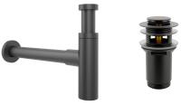 Набор 2 в 1 Сифон для раковины + донный клапан Wellsee Drainage System 182120001, матовый черный