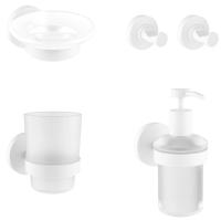 Набор аксессуаров для ванной комнаты 5 в 1 Wellsee Finishing Touch 182515002: дозатор для жидкого мыла, мыльница, крючок 2 шт, стакан для зубных щеток и пасты (белый матовый)