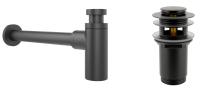 Набор 2 в 1 Сифон для раковины + донный клапан Wellsee Drainage System 182105001, матовый черный