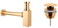 Набор 2 в 1 Сифон для раковины + донный клапан Wellsee Drainage System 182111003, золото