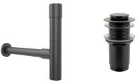 Набор 2 в 1 Сифон для раковины + донный клапан Wellsee Drainage System 182115002, матовый черный