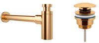Набор 2 в 1 Сифон для раковины + донный клапан Wellsee Drainage System 182106003, золото