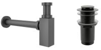 Набор 2 в 1 Сифон для раковины + донный клапан Wellsee Drainage System 182110002, матовый черный