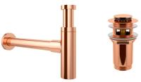 Набор 2 в 1 Сифон для раковины + донный клапан Wellsee Drainage System 182122001, розовое золото