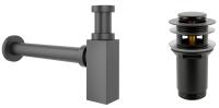 Набор 2 в 1 Сифон для раковины + донный клапан Wellsee Drainage System 182110001, матовый черный