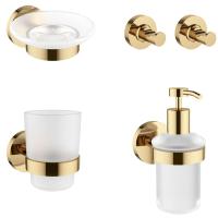 Набор аксессуаров 5 в 1 Wellsee Finishing Touch: дозатор для мыла, мыльница, крючок 2 шт, стакан для щеток (золото) 182513002