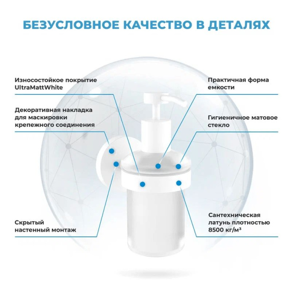 Набор аксессуаров для ванной 2 в 1 Wellsee Finishing Touch: дозатор для мыла и крючок 182515001, белый