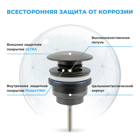 Набор 2 в 1 Сифон для раковины + донный клапан Wellsee Drainage System 182105003, матовый черный