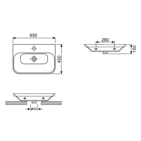 Накладная раковина Wellsee Eclatant 2.0 151401000, 65 см