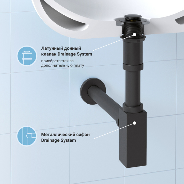 Сифон для раковины Wellsee Drainage System 182110000, латунь, матовый черный
