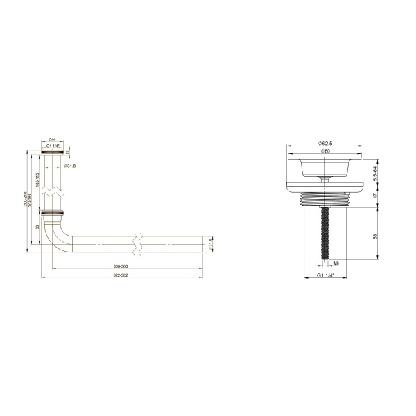 Набор 2 в 1 Сифон + выпуск для раковины Wellsee Drainage System 182101005