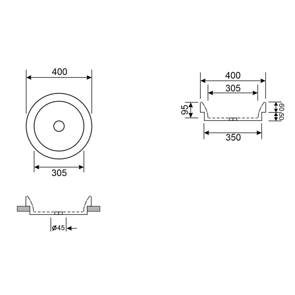 Набор 2 в 1 Wellsee Doux 150502001, накладные раковины 2 шт, 40 см