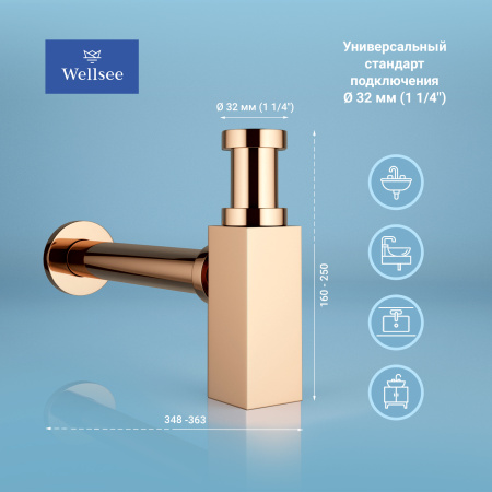 Набор 2 в 1 Сифон для раковины + донный клапан  Wellsee Drainage System 182112001, розовое золото