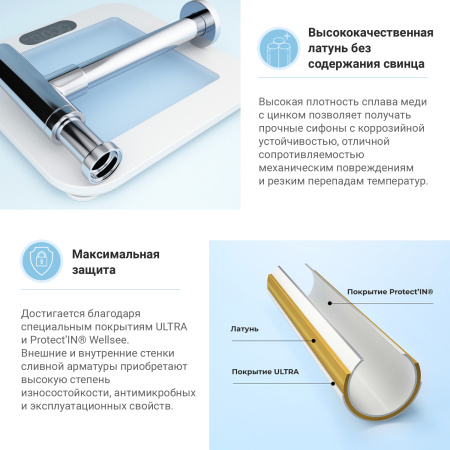 Сифон для раковины Wellsee Drainage System 182119000, латунь