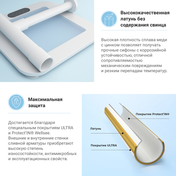 Сифон для раковины Wellsee Drainage System 182118000, латунь, матовый белый