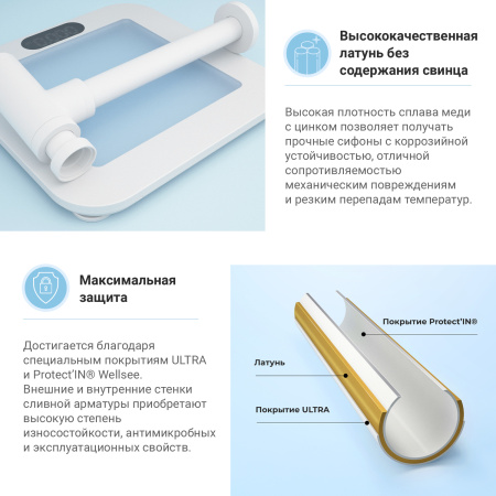 Набор 2 в 1 Сифон для раковины + донный клапан Wellsee Drainage System 182108001, матовый белый