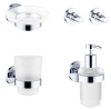 Набор аксессуаров для ванной комнаты 5 в 1 Wellsee Finishing Touch: дозатор для жидкого мыла, мыльница, крючок 2 шт, стакан для зубных щеток (хром) 182511002