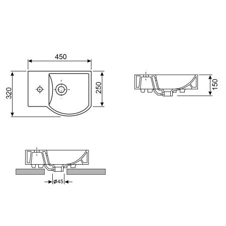 Подвесная/накладная раковина Wellsee WC Area 151808000 45 см Подвесная/накладная раковина Wellsee WC Area 151808000 45 см