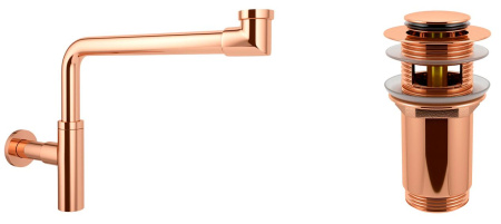 Набор 2 в 1 Сифон для раковин + донный клапан Wellsee Drainage System 182127001, розовое золото
