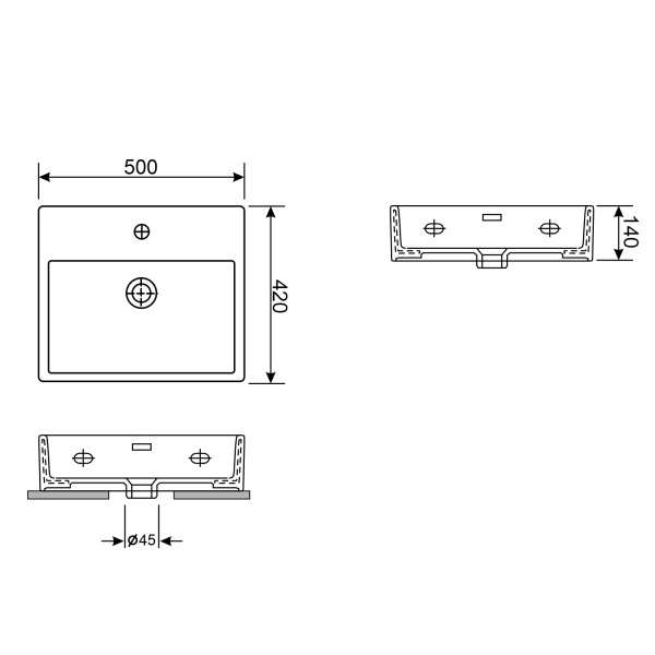 Набор 2 в 1 Wellsee Graceful Pro 150902001, подвесные/накладные раковины 2 шт, 50 см