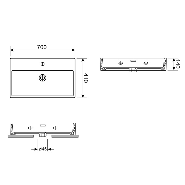 Набор 2 в 1 Wellsee Graceful Pro 150903001, подвесные/накладные раковины 2 шт, 70 см