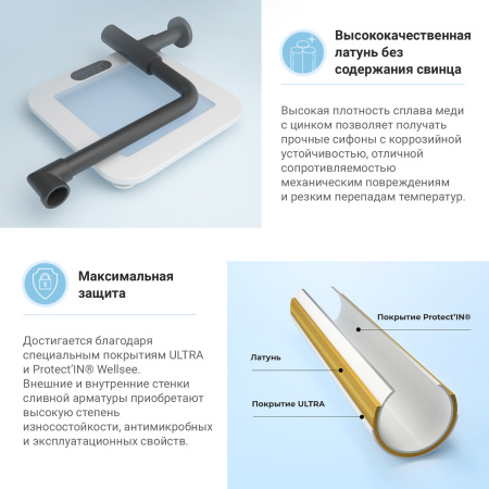 Набор 2 в 1 Сифон для раковины + донный клапан Wellsee Drainage System 182125003, матовый черный