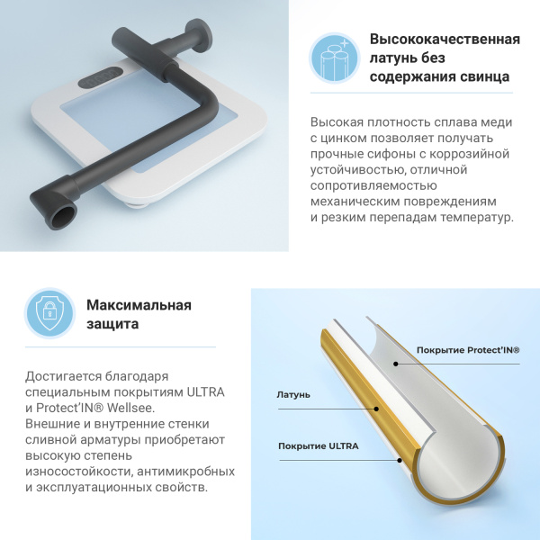 Набор 2 в 1 Сифон для раковины + донный клапан Wellsee Drainage System 182125003, матовый черный