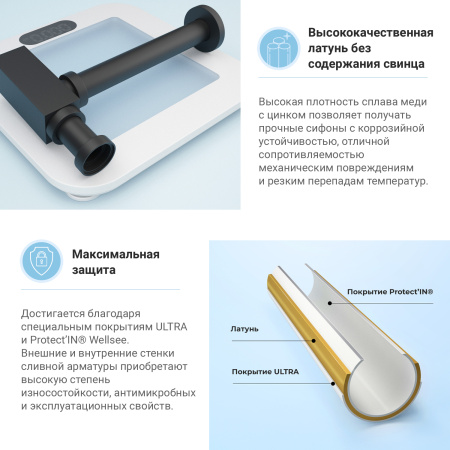 Набор 2 в 1 Сифон для раковины + донный клапан Wellsee Drainage System 182110003, матовый черный