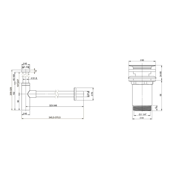 Набор 2 в 1 Сифон для раковины + донный клапан Wellsee Drainage System 182119004