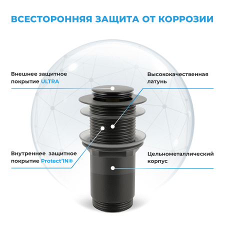 Набор 2 в 1 Сифон для раковины + донный клапан Wellsee Drainage System 182105002,  матовый черный