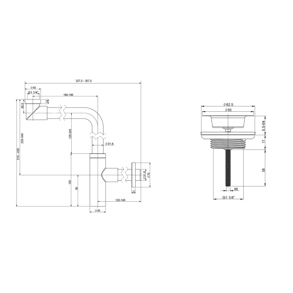 Набор 2 в 1 Сифон + выпуск для раковины Wellsee Drainage System 182124005