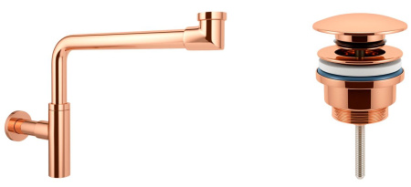 Набор 2 в 1 Сифон для раковин + донный клапан Wellsee Drainage System 182127003, розовое золото
