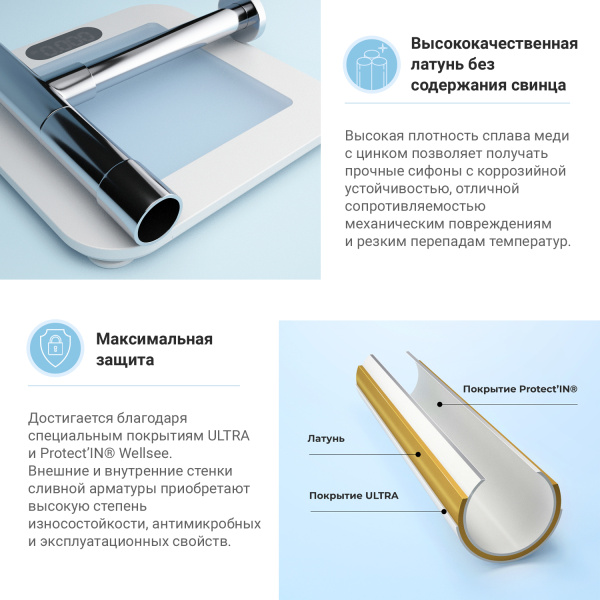 Набор 2 в 1 Сифон + выпуск для раковины Wellsee Drainage System 182114005