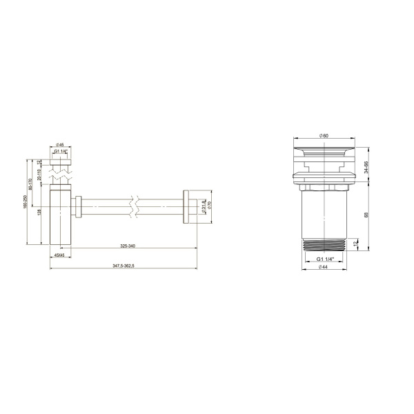 Набор 2 в 1 Сифон + выпуск для раковины Wellsee Drainage System 182109004