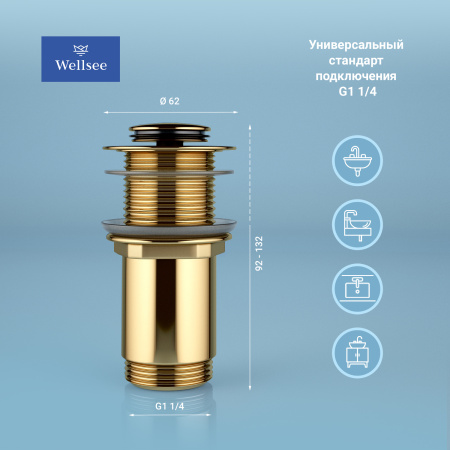Донный клапан для раковины без перелива Wellsee Drainage System 182136000, латунь, золото