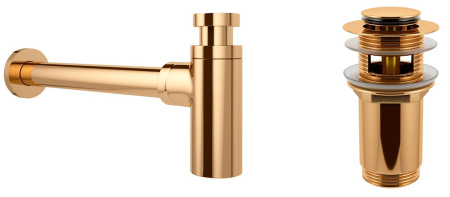 Набор 2 в 1 Сифон для раковины + донный клапан Wellsee Drainage System 182106001, золото
