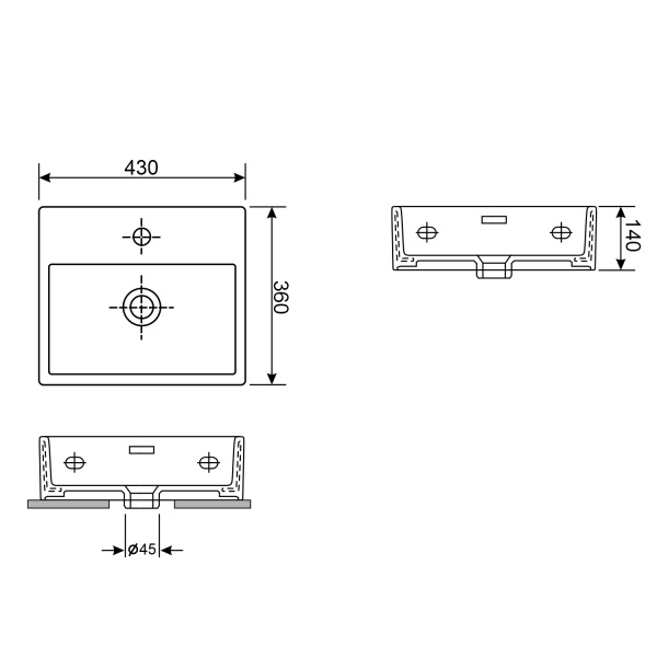 Набор 2 в 1 Wellsee Graceful Pro 150901001, подвесные/накладные раковины 2 шт, 43 см